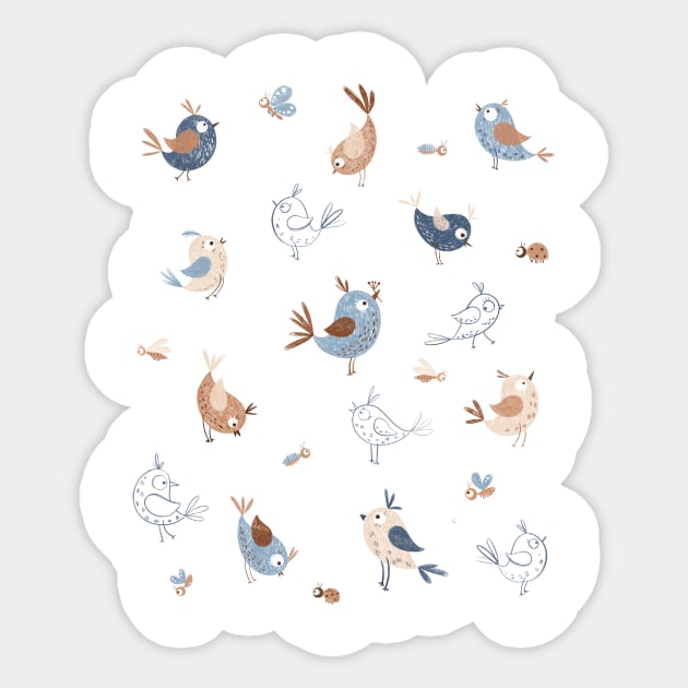 Blue birds and bugs tee Sticker by Elena Amo